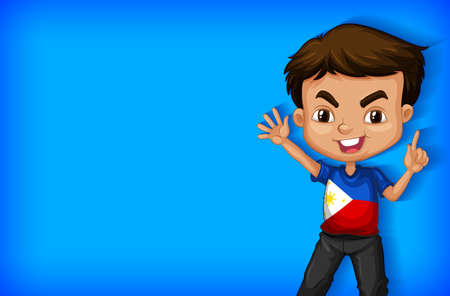 Background template with plain color wall and happy boy illustrationのイラスト素材