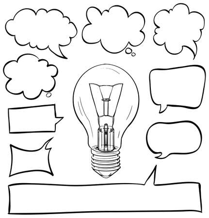 Different shapes of speech bubbles with lightbulb in middle illustrationのイラスト素材