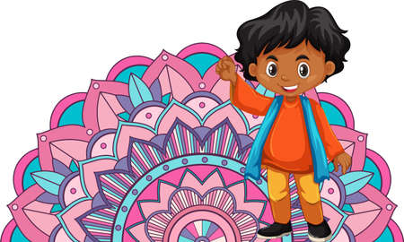 Mandala pattern design background with Indian boy illustrationのイラスト素材