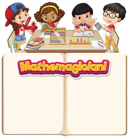 Frame template design with happy kids in classroom illustrationのイラスト素材