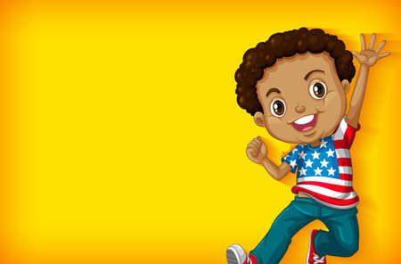 Background template with plain color wall and happy boy illustrationのイラスト素材