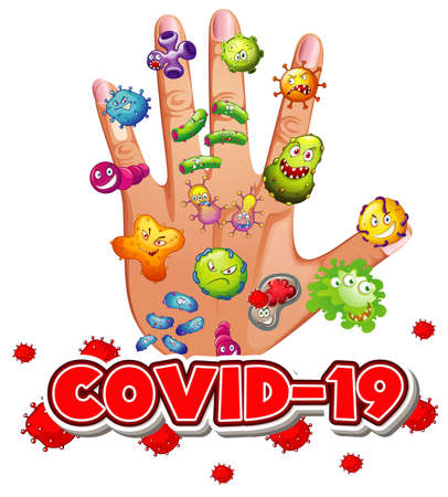 Coronavirus theme with word covid-19 and dirty hand illustrationのイラスト素材