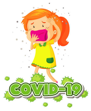 Poster design for coronavirus theme with sick girl illustrationのイラスト素材