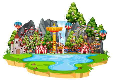Scene with circus rides on the island illustrationのイラスト素材
