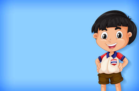 Background template design with plain color wall and happy boy illustrationのイラスト素材