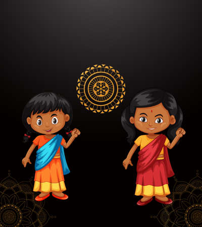 Background design with happy kids and mandala patterns illustrationのイラスト素材