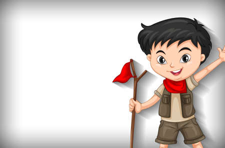 Background template design with plain color and happy boy illustrationのイラスト素材