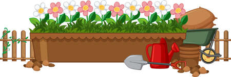 Beautiful flowers in the garden on white background illustrationのイラスト素材