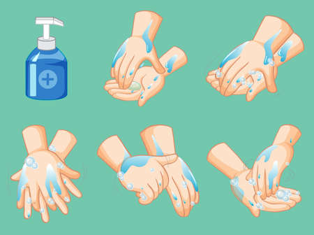Steps of cleaning hands illustrationのイラスト素材