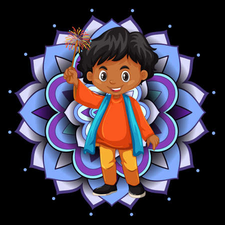 Background design with happy kids and mandala patterns illustrationのイラスト素材