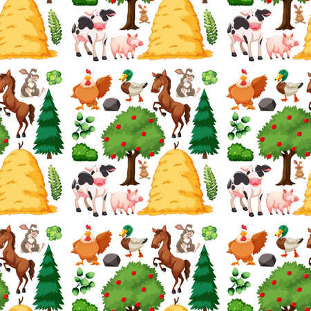 Farm animal group seamless pattern illustrationのイラスト素材