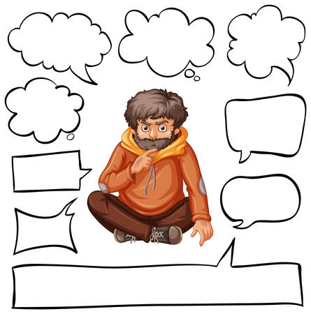 Different shapes of speech bubbles with man thinking illustrationのイラスト素材