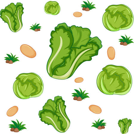 Seamless pattern with cute vegetable on white background illustrationのイラスト素材