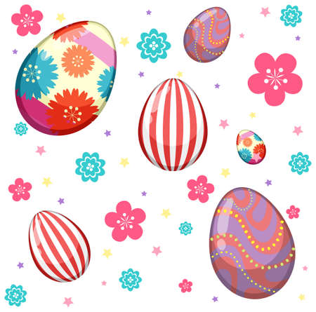 Seamless pattern of easter egg and colorful flower illustrationのイラスト素材