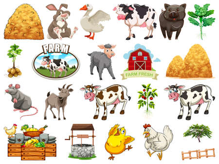 Set of farm element illustrationのイラスト素材