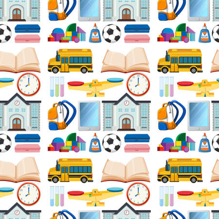 Seamless background design with school items illustrationのイラスト素材
