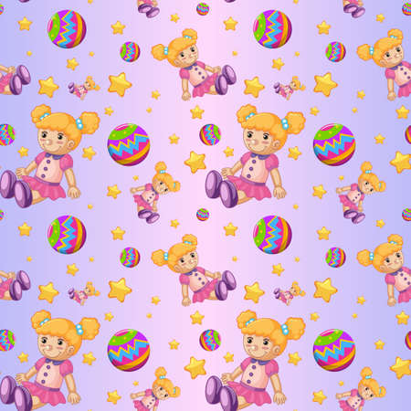 Seamless background design with dolls and balls illustrationのイラスト素材