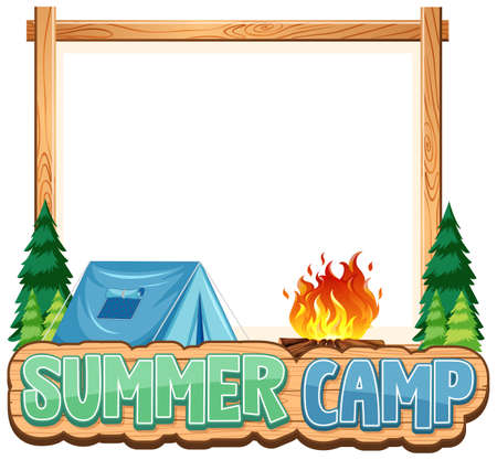 Border template design with tent and campfire in the park illustrationのイラスト素材