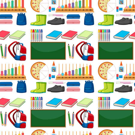 Seamless background design with school items illustrationのイラスト素材