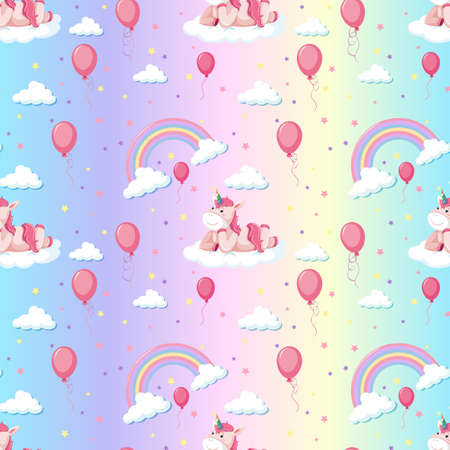 Seamless pattern cute unicorn with rainbow and balloon illustrationのイラスト素材