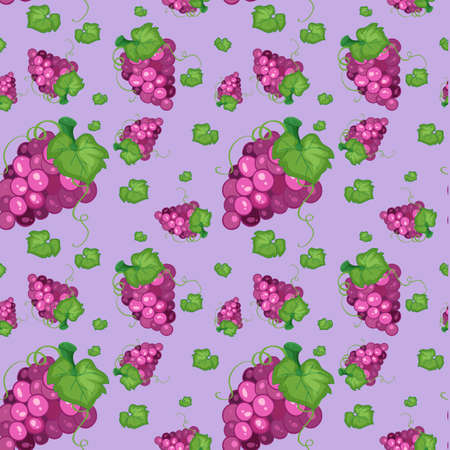 Seamless background design with purple grapes illustrationのイラスト素材
