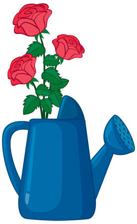 Roses in watering can cartoon style on white background illustrationのイラスト素材