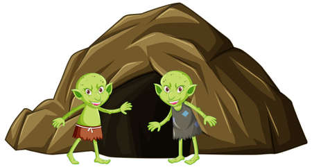Goblins with cave in cartoon character on white background illustrationのイラスト素材