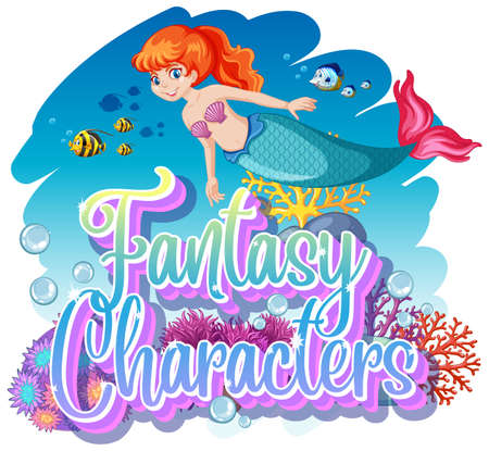 Fantasy characters logo with mermaids on white background illustrationのイラスト素材
