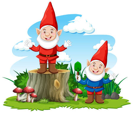 Gnome posing smile in the garden on white background illustrationのイラスト素材