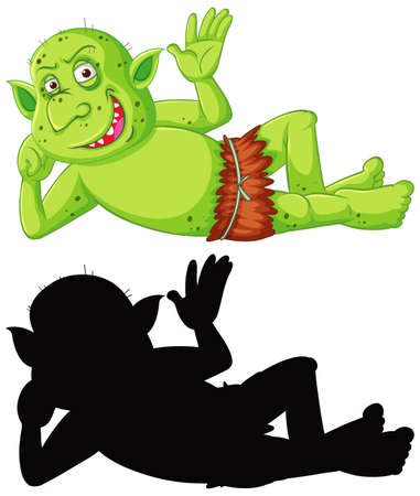 Goblin or troll in color and silhouette in cartoon character on white background illustrationのイラスト素材