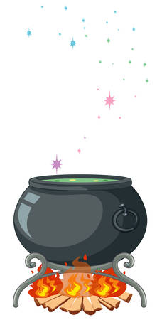 Black magic pot and magic wand cartoon style isolated on white background illustrationのイラスト素材