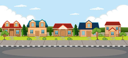 Simple village house background illustrationのイラスト素材