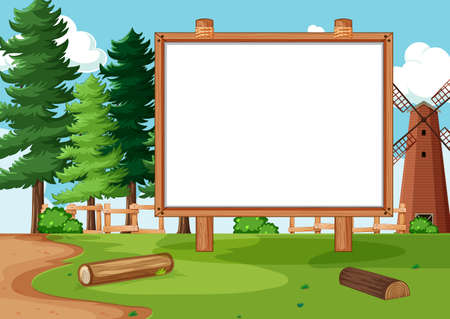 Empty banner board in nuture farm scenery illustrationのイラスト素材