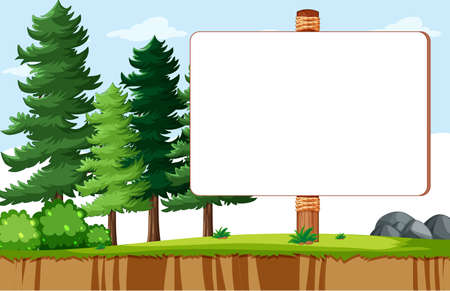 Empty banner board in nature park scenery illustrationのイラスト素材