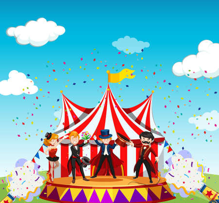 Circus with carnival theme scene in cartoon style illustrationのイラスト素材