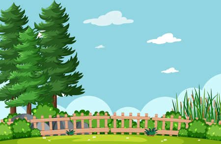 Blank sky in nature park scene with tree illustrationのイラスト素材