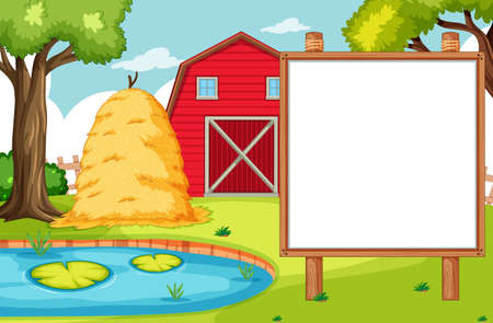 Empty banner board in nuture farm scenery illustrationのイラスト素材