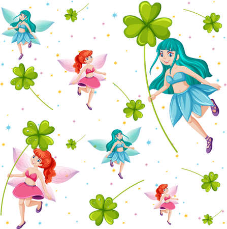 Fairy tales and lucky clover theme cartoon style on white background illustrationのイラスト素材