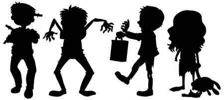 Zombies in silhouette in cartoon character on white background illustrationのイラスト素材