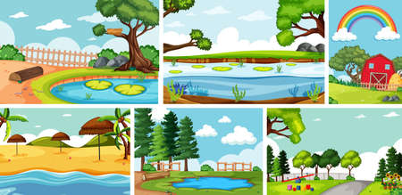 Six nature scenes with different locations illustrationのイラスト素材