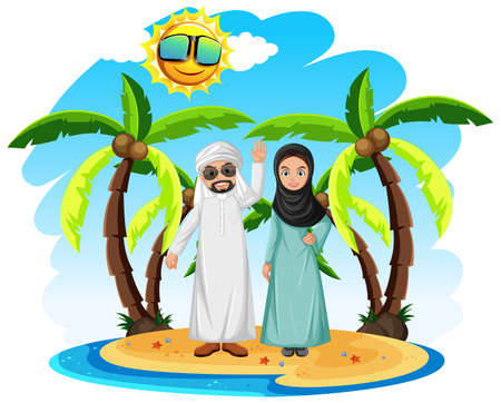 Arabian couple on holiday illustrationのイラスト素材