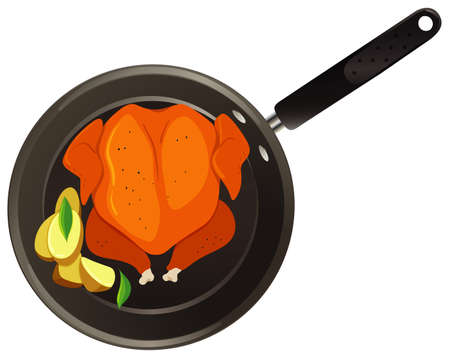 Aerial view of food on pan illustrationのイラスト素材