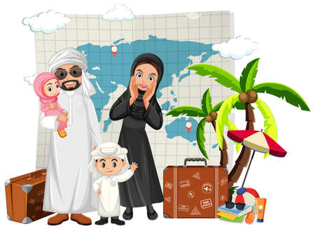 Arabian family on holiday illustrationのイラスト素材