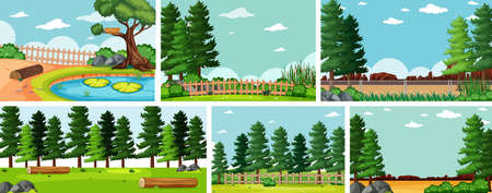 Six nature scenes with different locations illustrationのイラスト素材