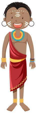 Ethnic people of African tribes in traditional clothing cartoon character illustrationのイラスト素材
