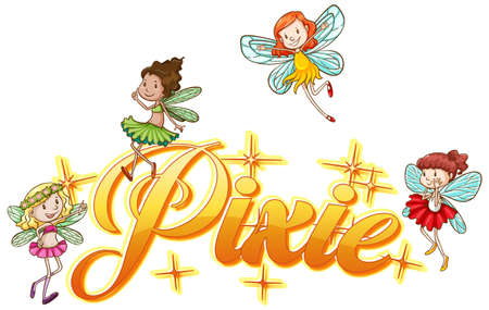 Pixie  with little fairy on white background illustrationのイラスト素材