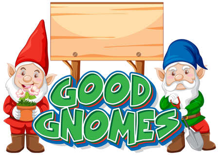 Garden gnome with wooden banner sign illustrationのイラスト素材