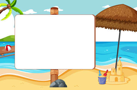 Blank banner in beach scene illustrationのイラスト素材