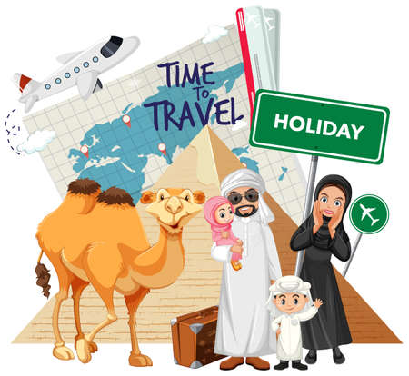 Arabian family on holiday illustrationのイラスト素材