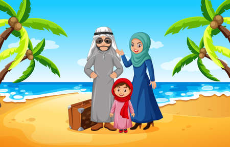 Arabian family on holiday illustrationのイラスト素材